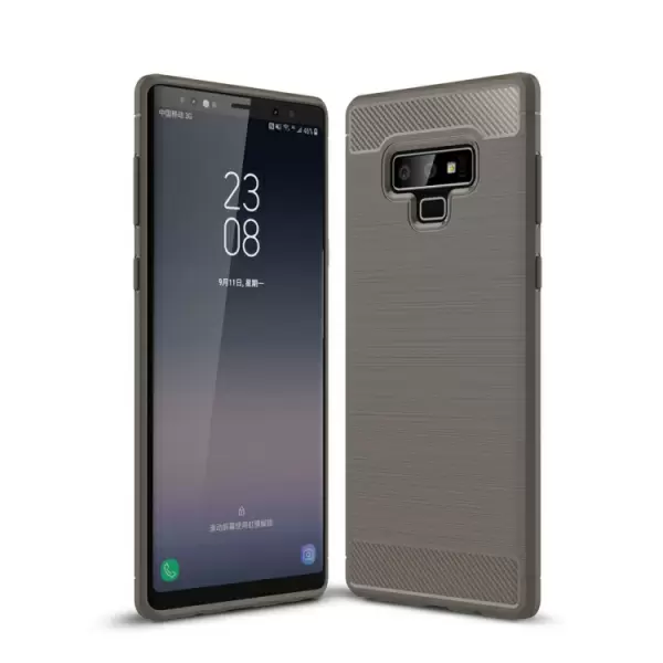Galaxy Note 9 iskunkestävä TPU-kotelo, harjattu hiilikuitu (Harmaa)
