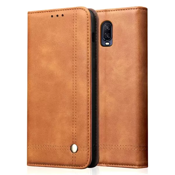 OnePlus 6T nahkainen suojakotelo (Vaaleanruskea)