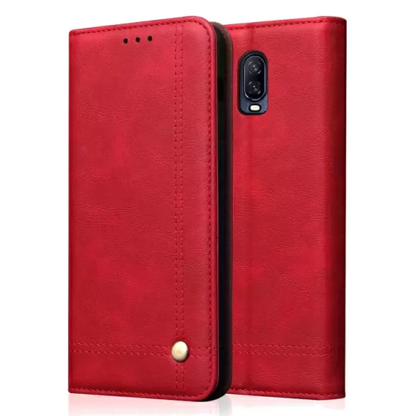 OnePlus 6T nahkainen suojakotelo (Punainen)
