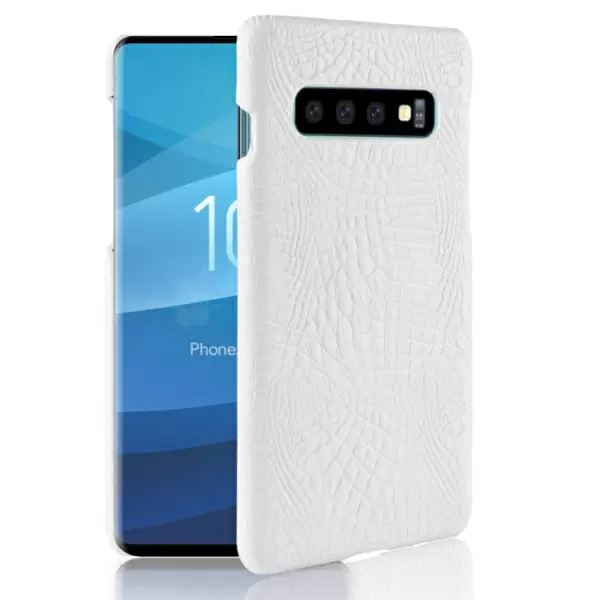 Samsung Galaxy S10 suojakotelo, krokotiilikuvio (valkoinen)
