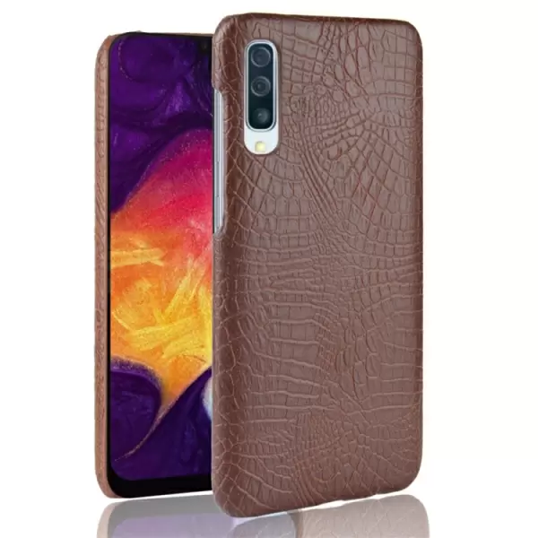 Samsung Galaxy A50 PC + PU-kotelo, krokotiilikuvio (Ruskea)
