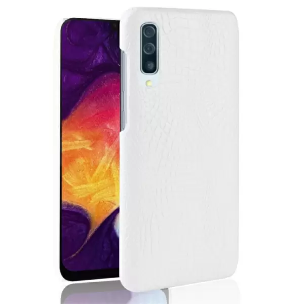 Samsung Galaxy A50 PC + PU-kotelo, krokotiilikuvio (Valkoinen)