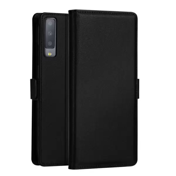 Samsung Galaxy A7 (2018) nahkainen suojakotelo (Musta)