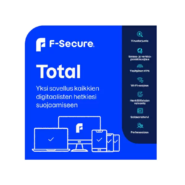 F-Secure Total 7 laitteelle / 24 kk sähköinen lisenssi, tietoturva, VPN ja ID Protection