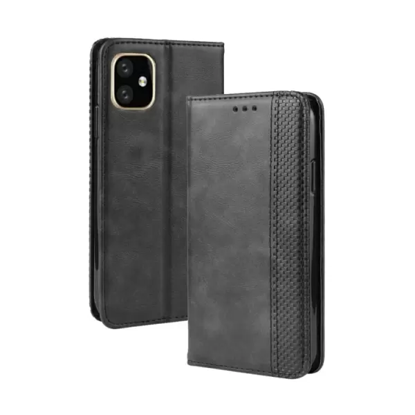 Apple iPhone 11 vaakatasoon käännettävä nahkakotelo (Musta)
