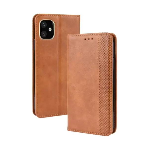Apple iPhone 11 vaakatasoon käännettävä nahkakotelo (Ruskea)