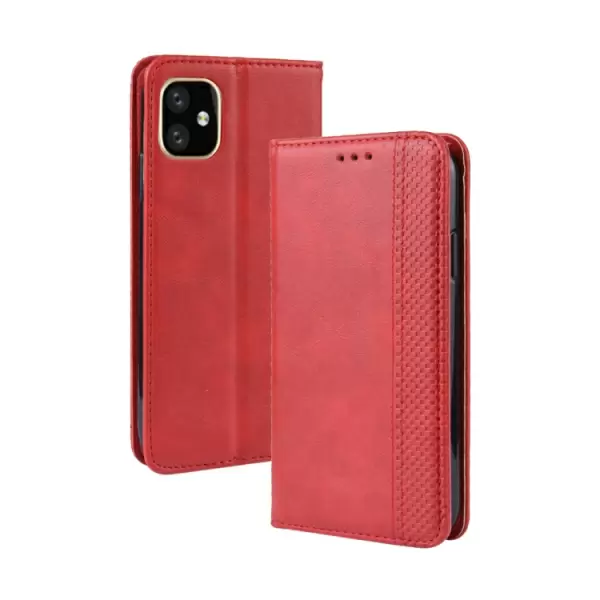 Apple iPhone 11 vaakatasoon käännettävä nahkakotelo (Punainen)