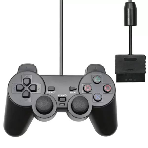 Langallinen PS2-ohjain PlayStation 2 -konsolille, musta