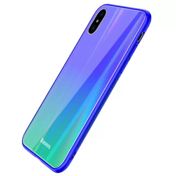 iPhone X / XS suojakotelo, lasikuitua (Sininen/Vihreä)