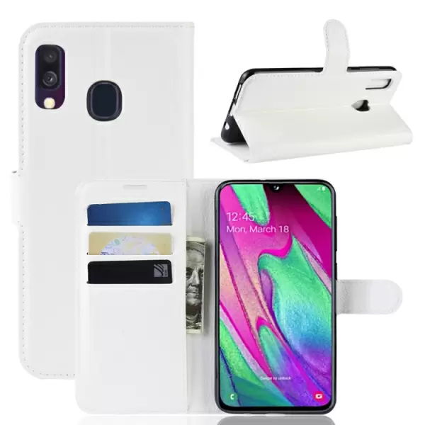 Samsung Galaxy A40 nahkainen kotelo (valkoinen)