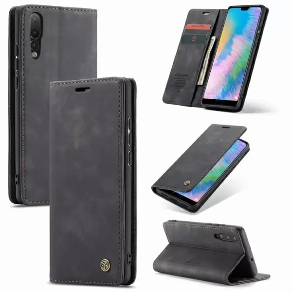 Huawei P30 nahkainen suojakotelo (musta)