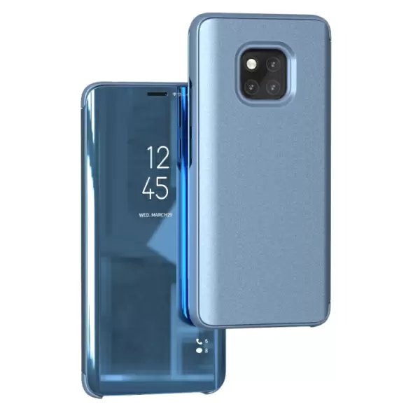 Huawei Mate 20 Pro kiiltävä käännettävä PU-suojakotelo pidikkeellä (Sininen)