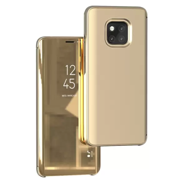 Huawei Mate 20 Pro kiiltävä käännettävä PU-suojakotelo pidikkeellä (Kulta)