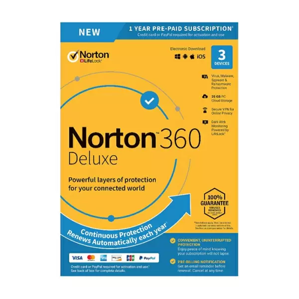 Norton 360 Deluxe, 3 -laitteet / 12 kk (Auto Renew)