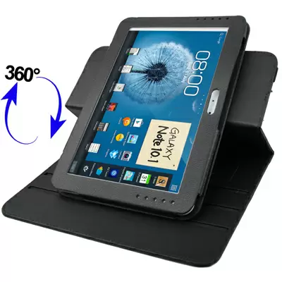 Musta kääntyvä nahkasuojus Samsung Galaxy Note (10.1) / N8000 / N8010