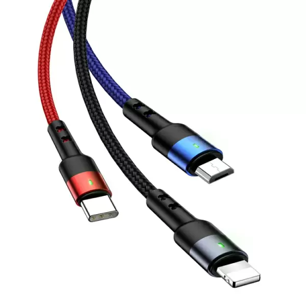 3-in-1 nopea latauskaapeli (Micro USB, 8-napainen, Type-C)
