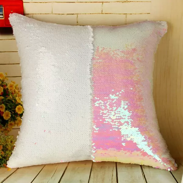 Kaksisävyinen käännettävä paljettityynynpäällinen, 40 x 40 cm (pinkki/ valkoinen)