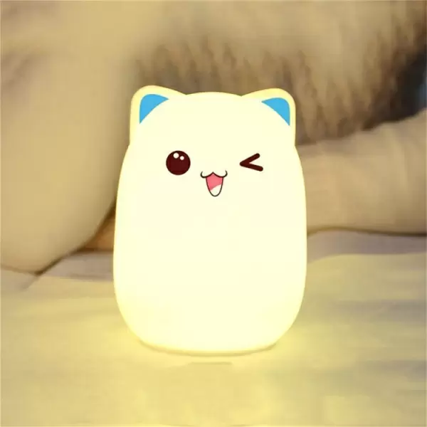 Kissamuotoinen ladattava LED yövalo (Sininen)