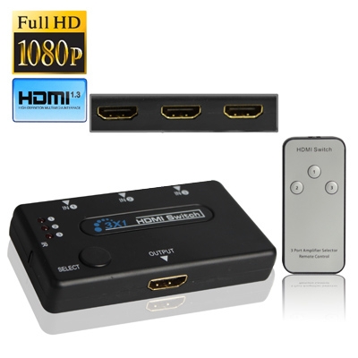 3 porttinen 1080p HDMI-kytkin kaukosäätimellä