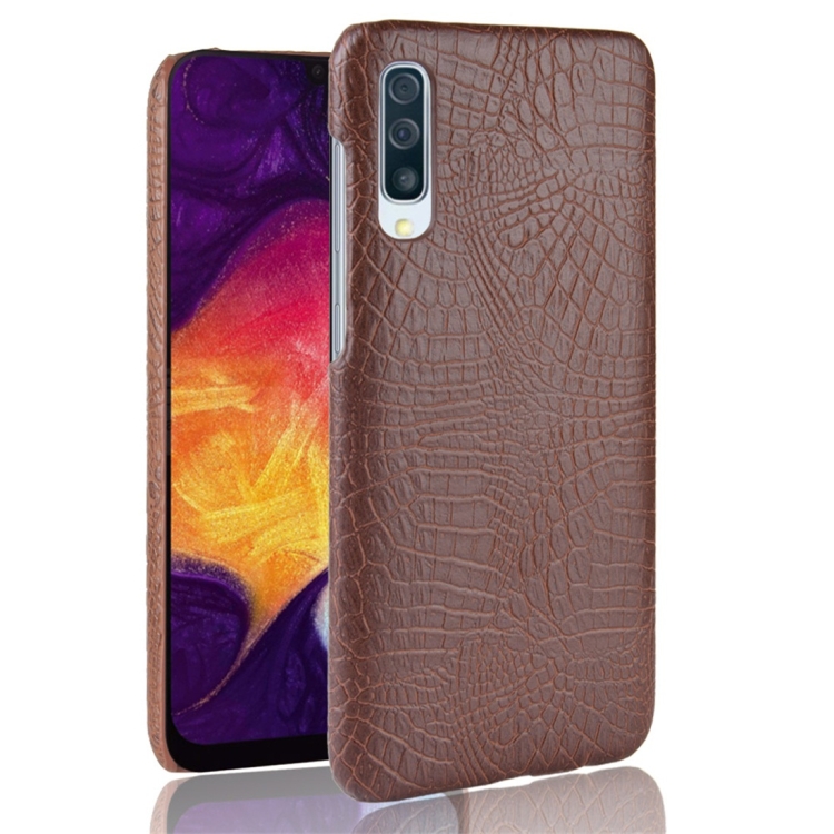 Samsung Galaxy A50 PC + PU-kotelo, krokotiilikuvio (Ruskea)