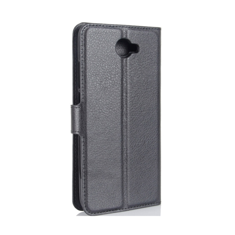 Musta suojakuori korttitaskulla sekä puhelinpidikkeellä (Huawei Y7)