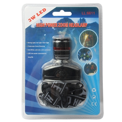 Huipputehokas LED otsalamppu, Zoom-toiminto, 3W 