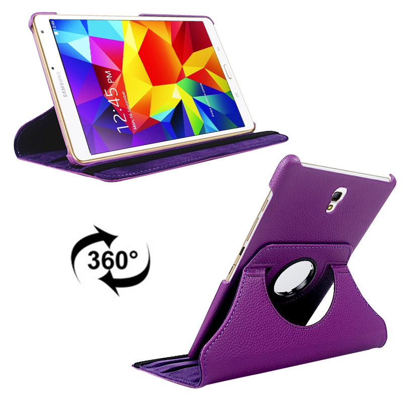Litchi Texture 360 Degree Rotation Leather Case with 2 Gears Holder & Sleep / Wake-up Function for Samsung Galaxy Tab S 8.4 / T700(Purple)
