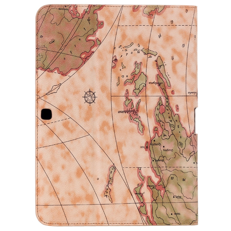 Samsung Galaxy Tab 4 (SM-T530) 10.1- nahkainen suojakotelo, maailmankartta, Random Delivery (Vaaleankeltainen)