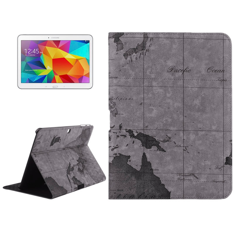 World Map Pattern Flip Leather Case with Holder for Samsung Galaxy Tab 4 10.1 / SM-T530, Random Delivery (Grey)