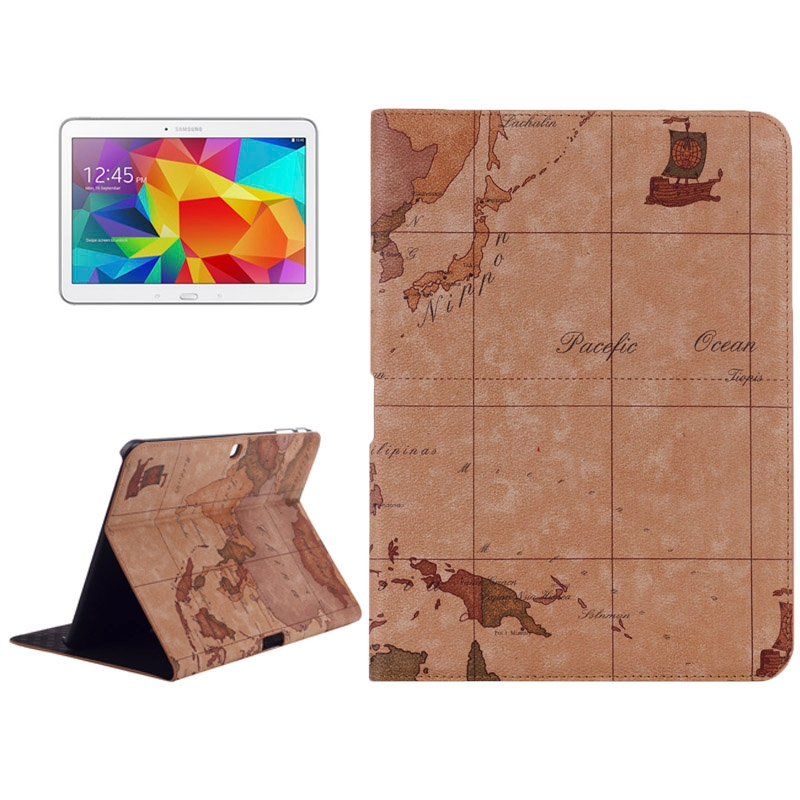 World Map Pattern Flip Leather Case with Holder for Samsung Galaxy Tab 4 10.1 / SM-T530, Random Delivery (Brown)