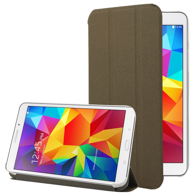 Samsung Galaxy Tab 4 (SM-T330) 8.0- Mattapintainen nahkasuoja ja läpinäkyvä muovikotelo (ruskea)