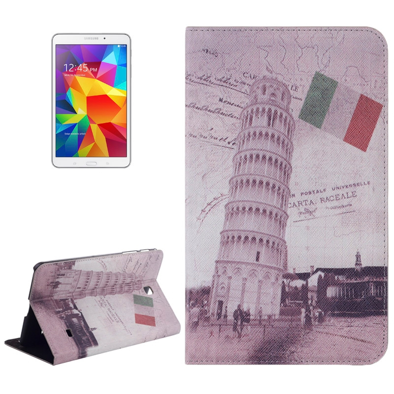 Tower of Pisa Pattern Leather Case with Holder for Samsung Galaxy Tab 4 8.0 / T330