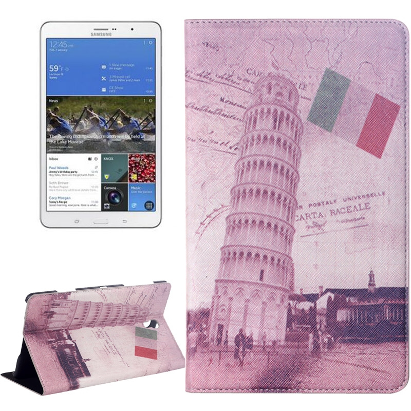 Leaning Tower Pattern Flip Leather Case with Holder for Samsung Galaxy Tab S 8.4 / T700