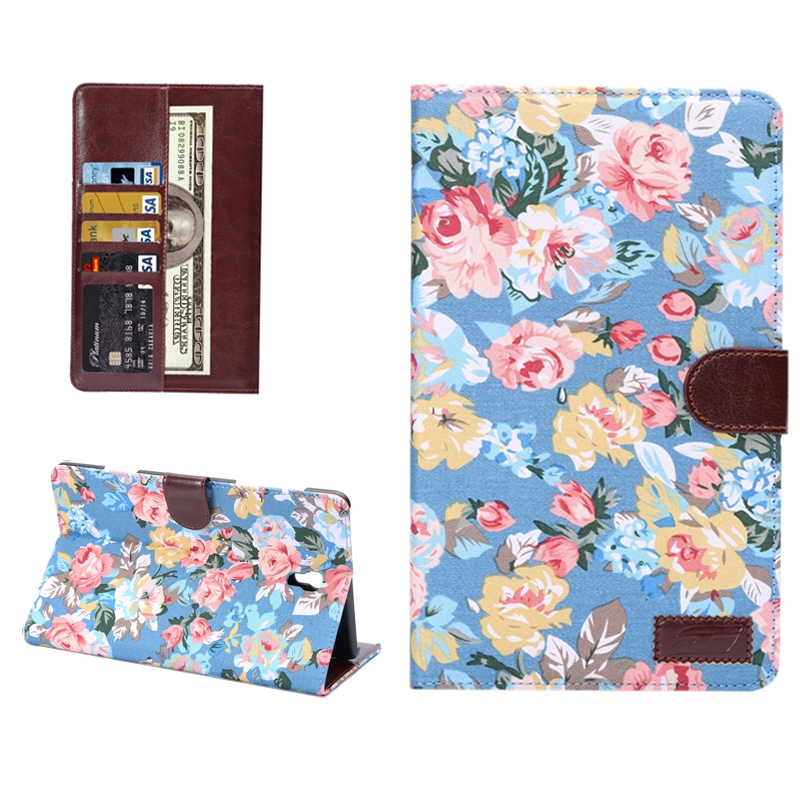 Flowers Pattern Horizontal Flip Leather Case with Card Slot & Wallet & Holder for Samsung Galaxy Tab S 8.4 / T700(Blue)