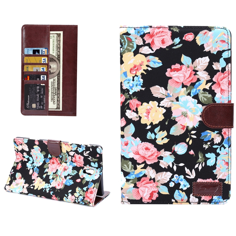 Flowers Pattern Horizontal Flip Leather Case with Card Slot & Wallet & Holder for Samsung Galaxy Tab S 8.4 / T700(Black)
