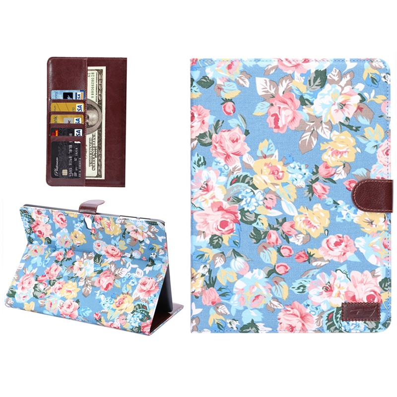 Flowers Pattern Horizontal Flip Leather Case with Card Slot & Wallet & Holder for Samsung Galaxy Tab S 10.5 / T800(Blue)