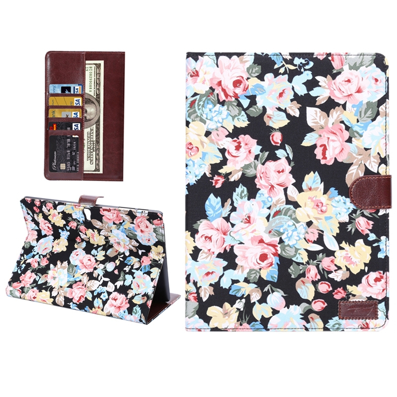 Flowers Pattern Horizontal Flip Leather Case with Card Slot & Wallet & Holder for Samsung Galaxy Tab S 10.5 / T800(Black)