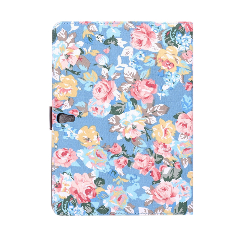 Samsung Galaxy Tab s (SM-T800) 10.5- Kukkakuvioinen nahkainen suojakotelo luottokorttipaikalla (sininen)