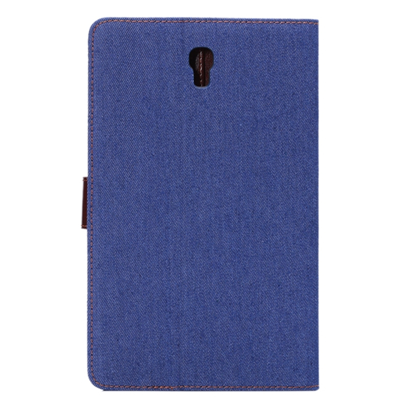 Samsung Galaxy Tab S (SM-T700) 8.4- Denim tekstuuri nahkainen suojakotelo luottokorttipaikalla (sininen)