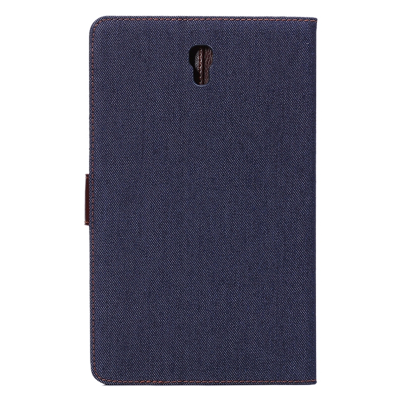 Samsung Galaxy Tab S (SM-T700) 8.4- Denim tekstuuri nahkainen suojakotelo luottokorttipaikalla (tummansininen)