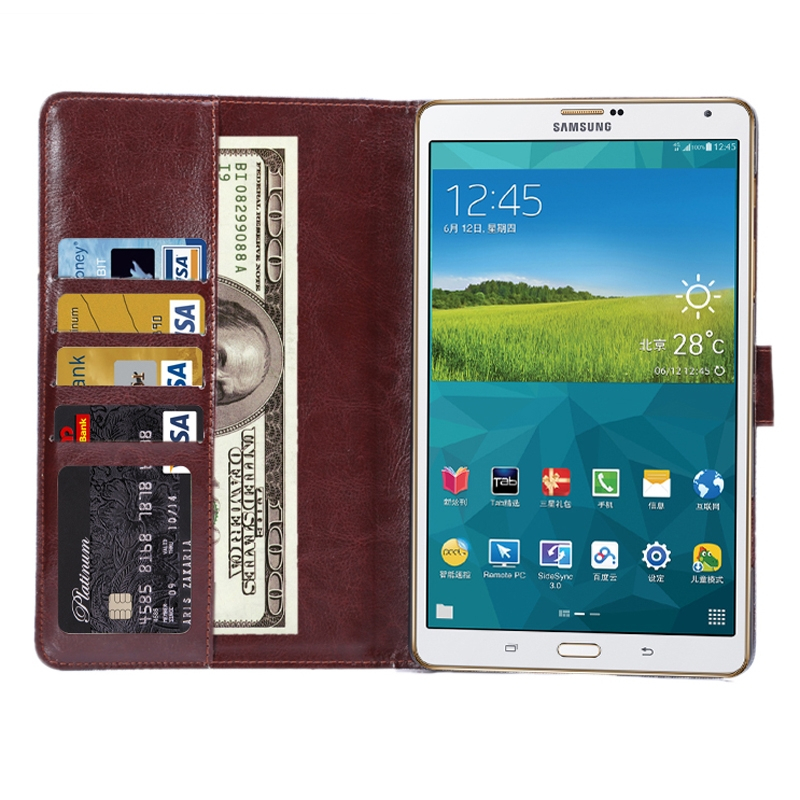 Samsung Galaxy Tab S (SM-T700) 8.4- Denim tekstuuri nahkainen suojakotelo luottokorttipaikalla (tummansininen)