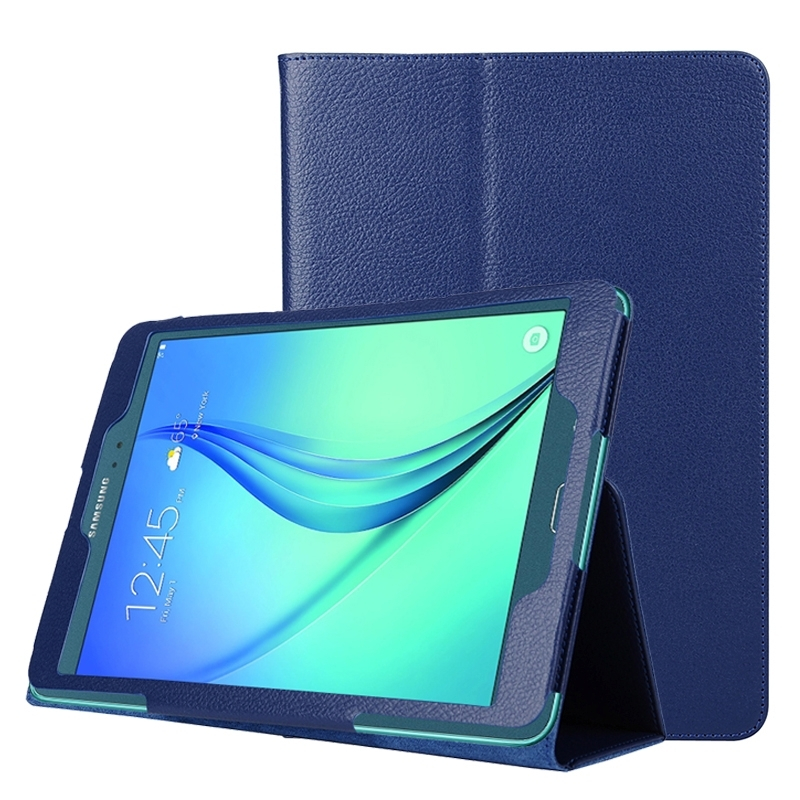 Litchi Texture Horizontal Flip Solid Color Leather Case with Two-Folding Holder for Samsung Galaxy Tab A 9.7 / T550(Dark Blue)