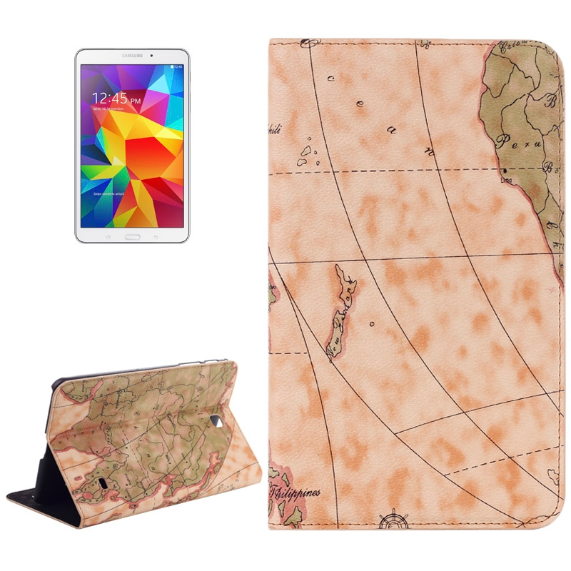 World Map Pattern Flip Leather Case with Holder for Samsung Galaxy Tab 4 8.0 / T330, Random Delivery (Light Yellow)