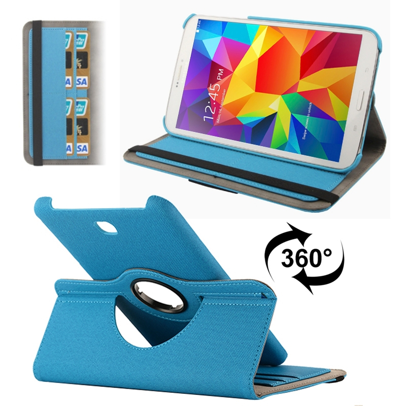 360 Degree Rotatable Denim Texture Leather Case with Credit Card Slots & Holder for Samsung Galaxy Tab 4 8.0 / T330 (Blue)