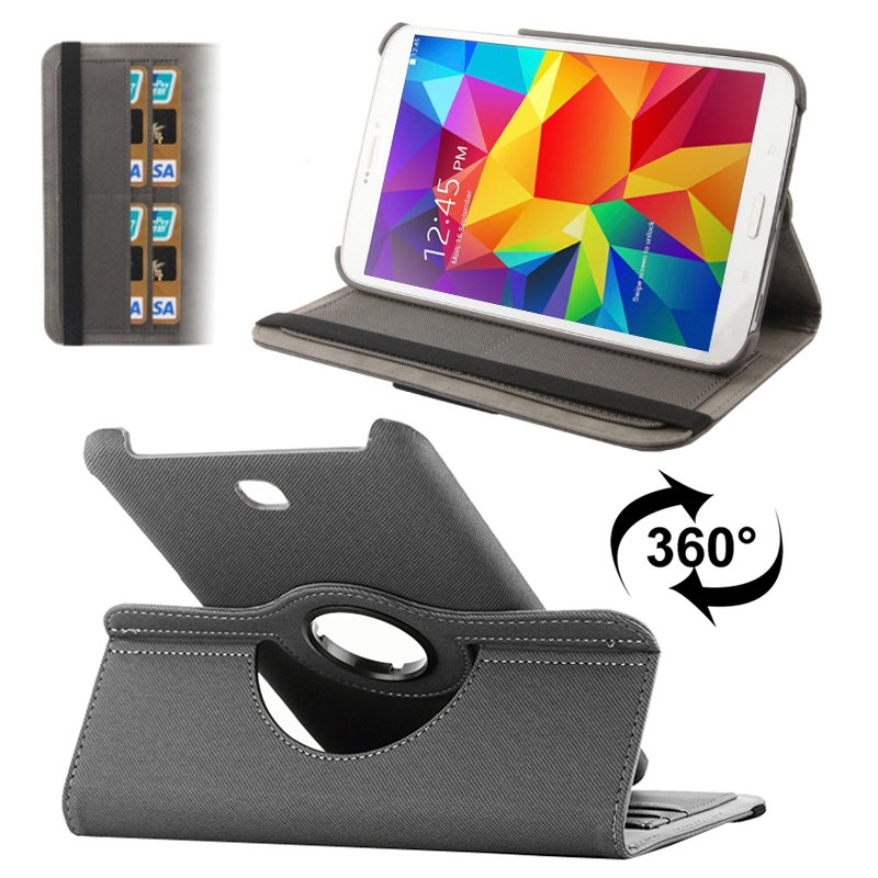 360 Degree Rotatable Denim Texture Leather Case with Credit Card Slots & Holder for Samsung Galaxy Tab 4 8.0 / T330 (Grey)