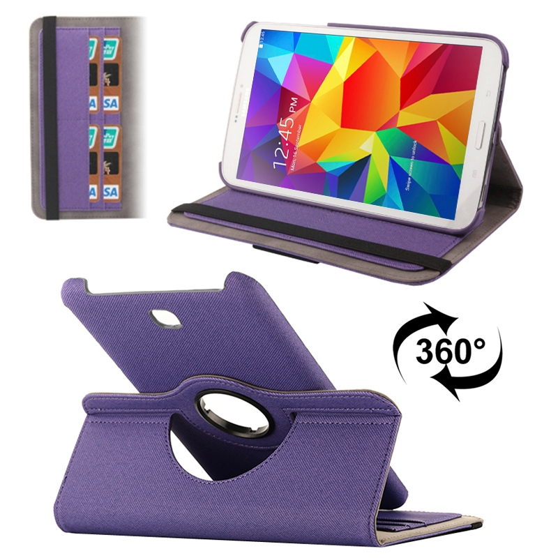 360 Degree Rotatable Denim Texture Leather Case with Credit Card Slots & Holder for Samsung Galaxy Tab 4 8.0 / T330 (Purple)