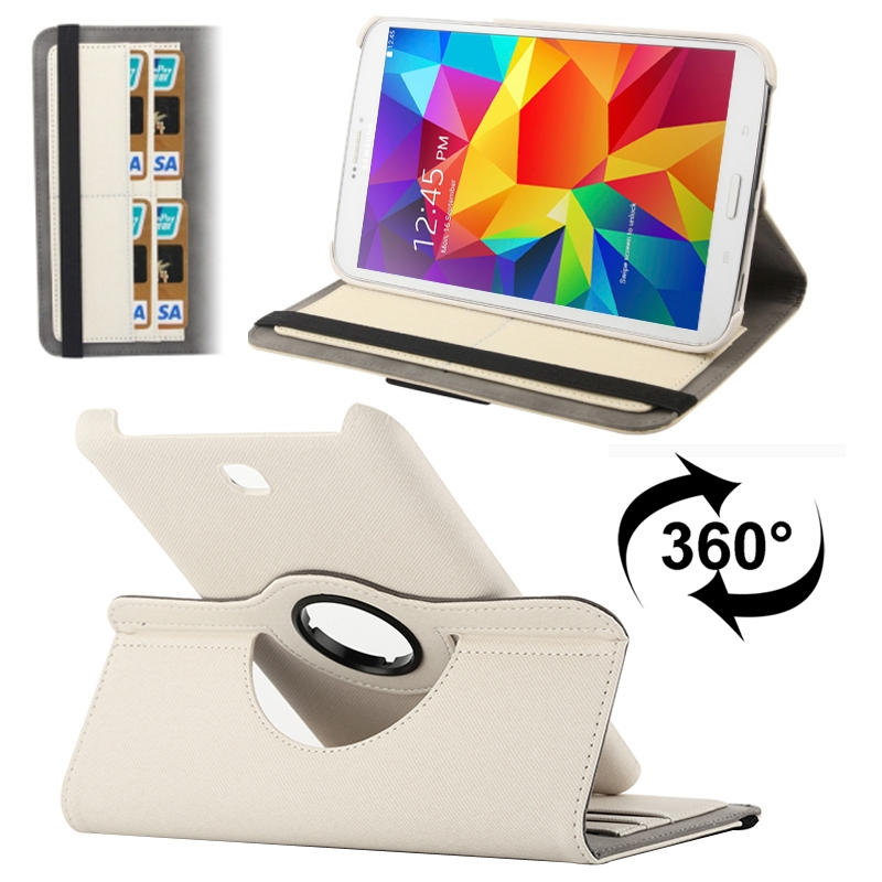 Samsung Galaxy Tab 4 (SM-T330) 8.0- 360 astetta kääntyvä suojakotelo luottokorttipaikalla (valkoinen)