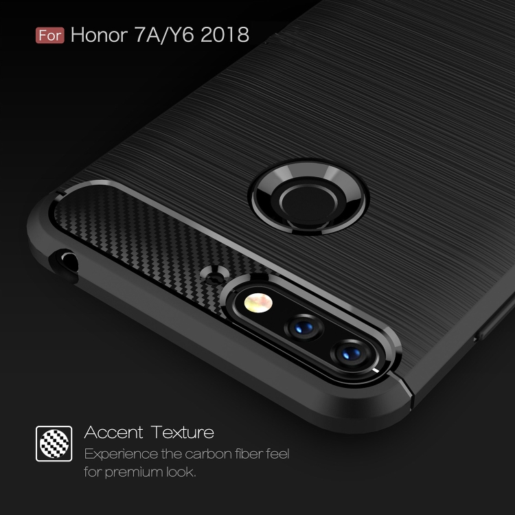 Huawei Honor 7A / Y6 2018 iskunkestävä TPU-suojakotelo, harjattu hiilikuitu (Tummansininen)