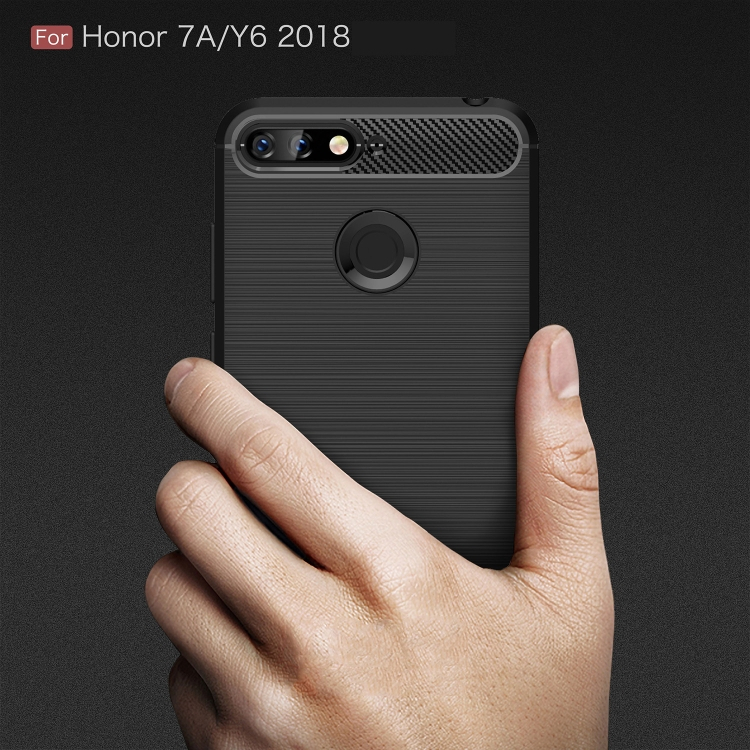 Huawei Honor 7A / Y6 2018 iskunkestävä TPU-suojakotelo, harjattu hiilikuitu (Tummansininen)