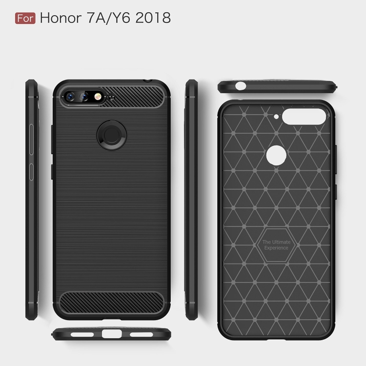 Huawei Honor 7A / Y6 2018 iskunkestävä TPU-suojakotelo, harjattu hiilikuitu (Tummansininen)